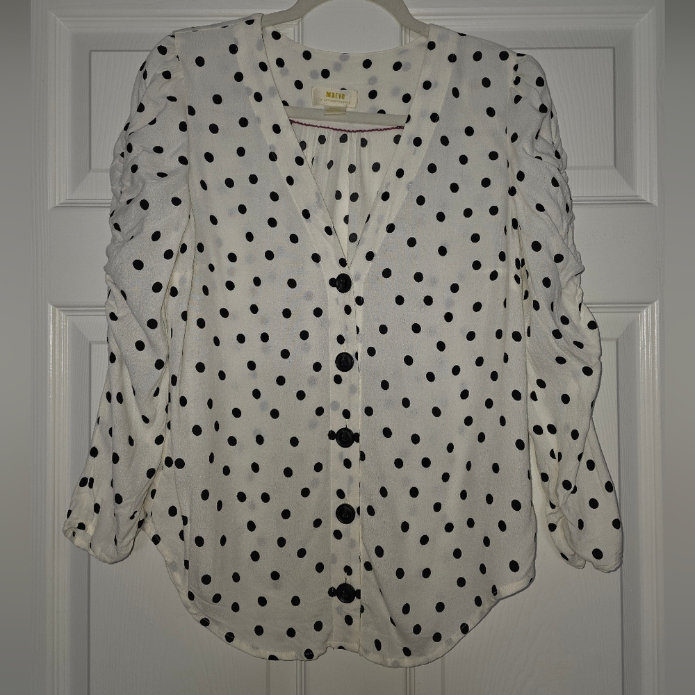 Moving Sale! { Maeve By Anthropologie Black And White Polka Dot Blouse Size S